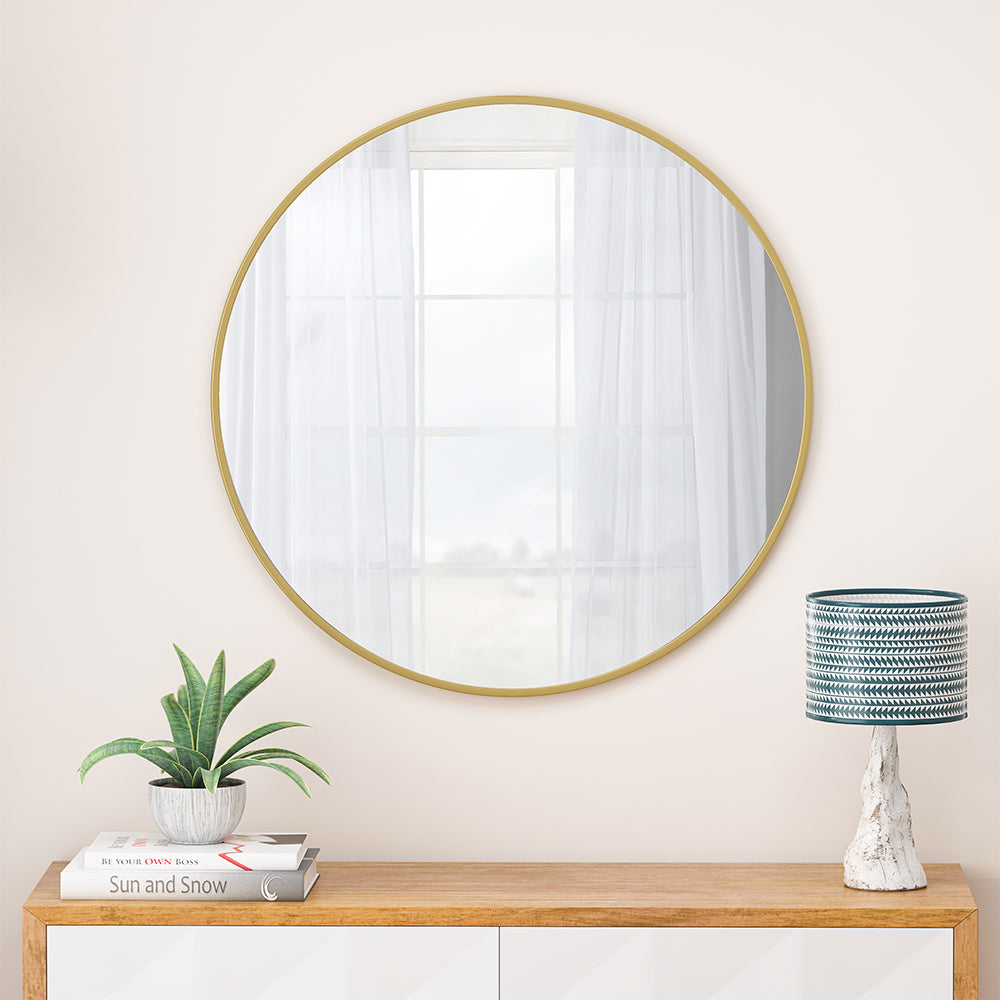 28-Inch Round Metal Framed Wall Mirror - Gold_1