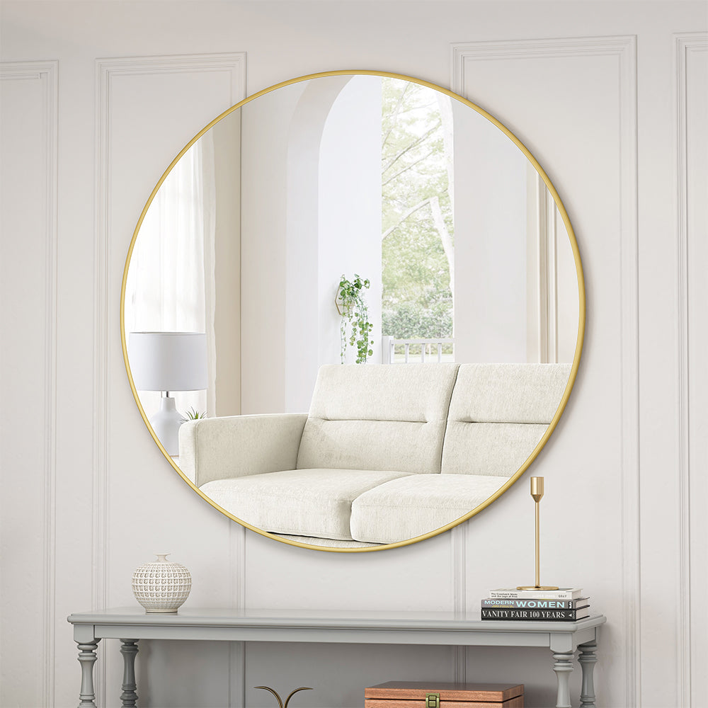 48-Inch Oversized Round Metal Framed Mirror - Gold_1