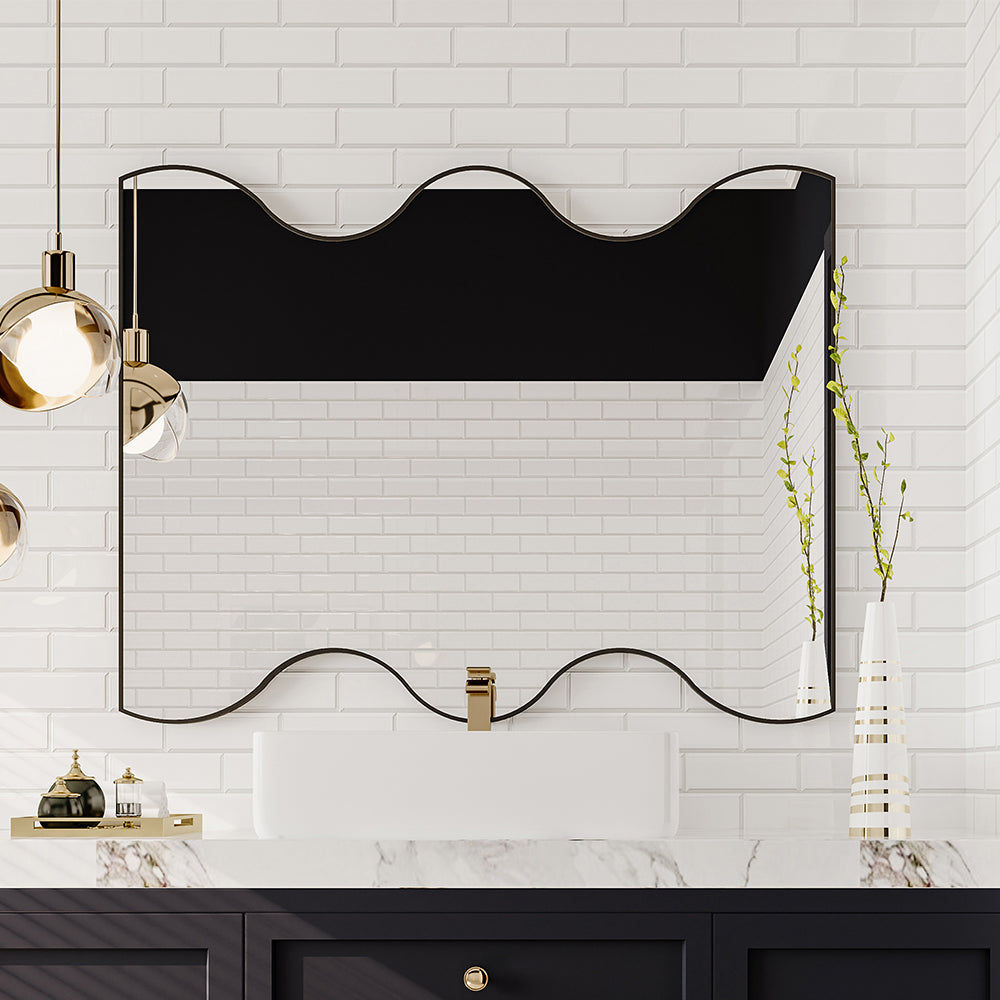 30x35" Black Rectangular Mirror with Wavy Sides - Metal Frame_3