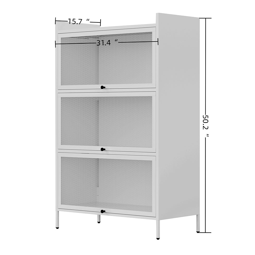 Freestanding Pantry Cabinet with Retractable Doors - White_7