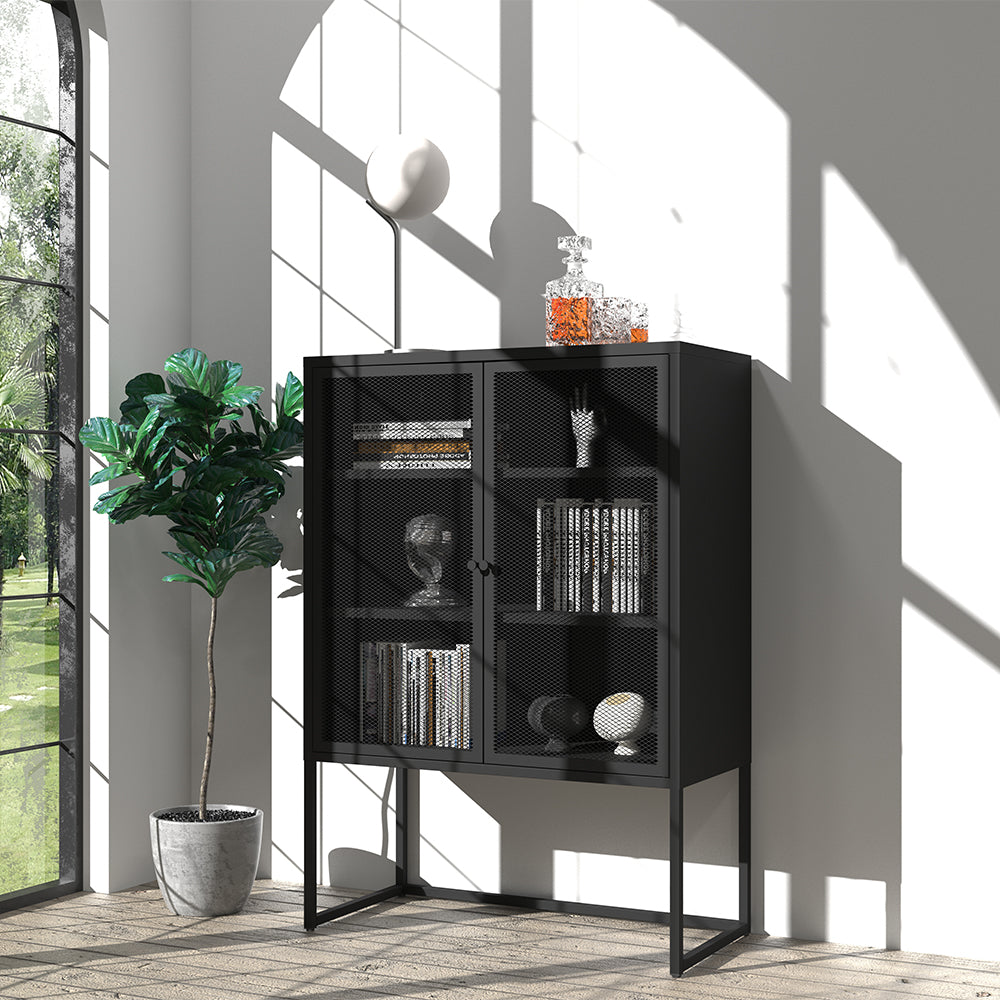 Black Modern Accent Storage Cabinet with Doors - Free Standing_2