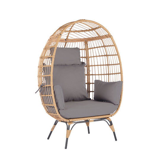 Wicker Egg Chair with Light Grey Cushion_0
