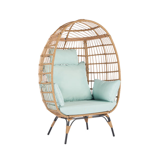 Wicker Egg Chair with Blue Cushion_0