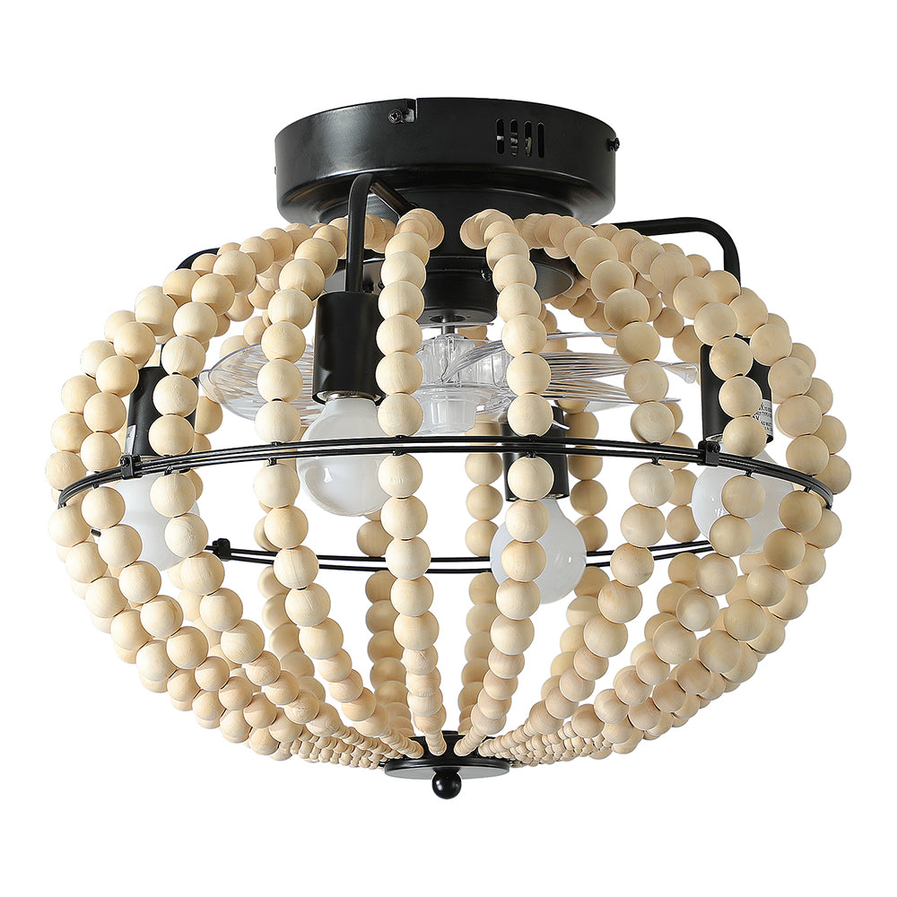 Oak White Beaded Fan Lamp Chandelier_0