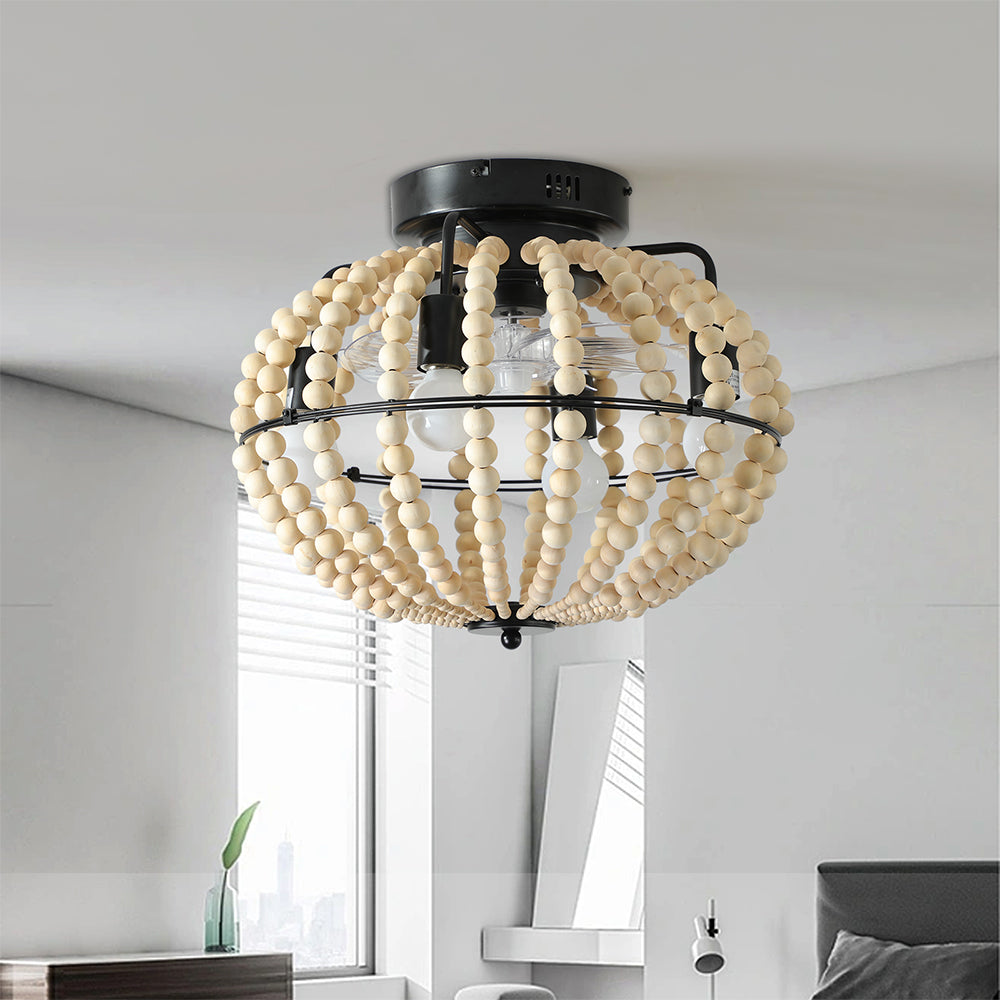 Oak White Beaded Fan Lamp Chandelier_2