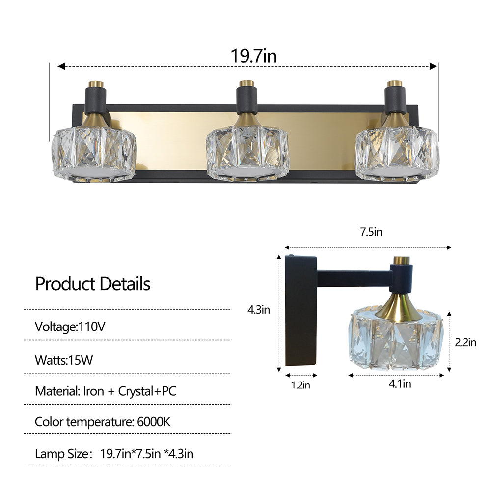 Modern 3-Light LED Crystal Vanity Lighting - Bathroom Wall Fixture Over Mirror_7