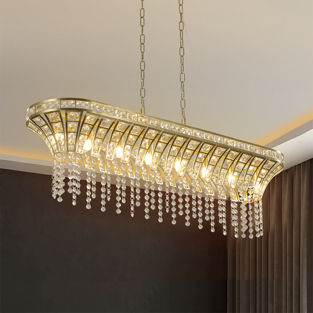 Champagne Gold Oval Crystal Chandelier - Modern Kitchen Island Ceiling Light_5