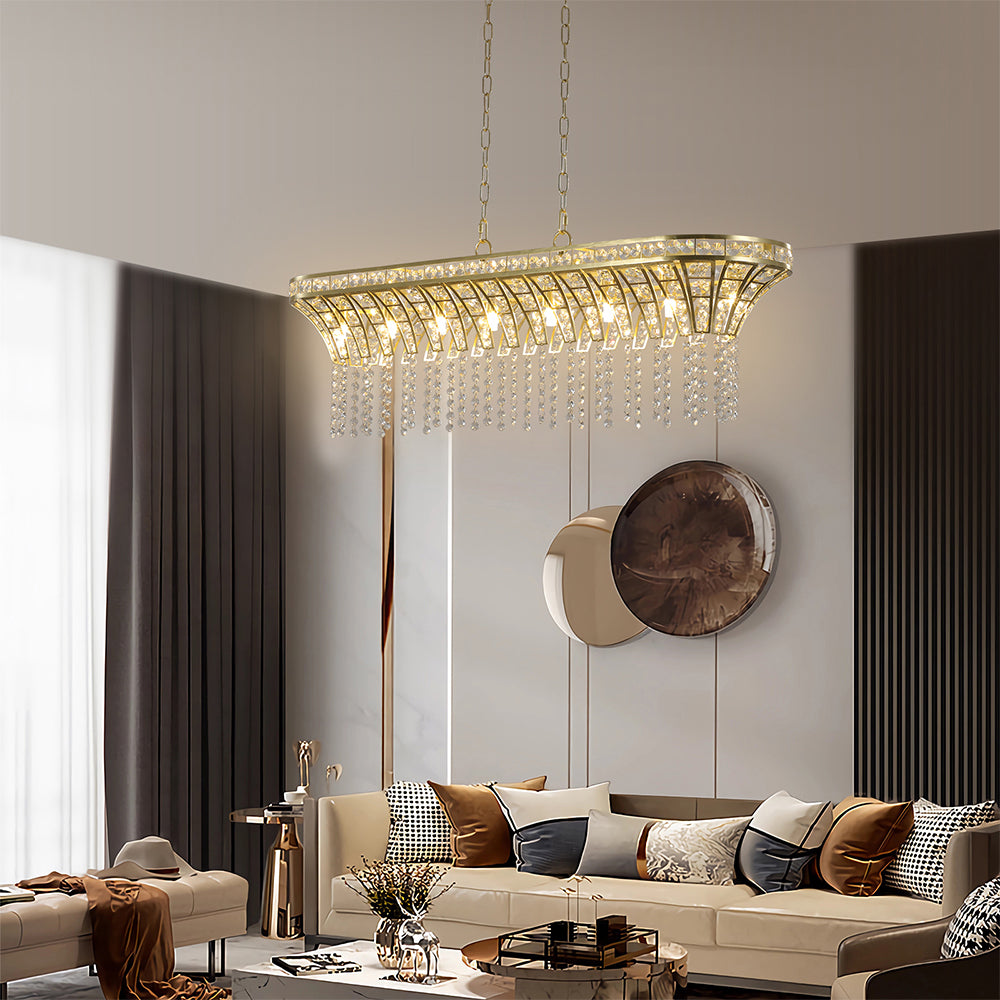 Champagne Gold Oval Crystal Chandelier - Modern Kitchen Island Ceiling Light_1