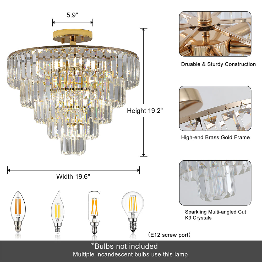 5-Tier Luxury Gold Crystal Chandelier - Contemporary Semi-Flush Mount Ceiling Light Fixture_6