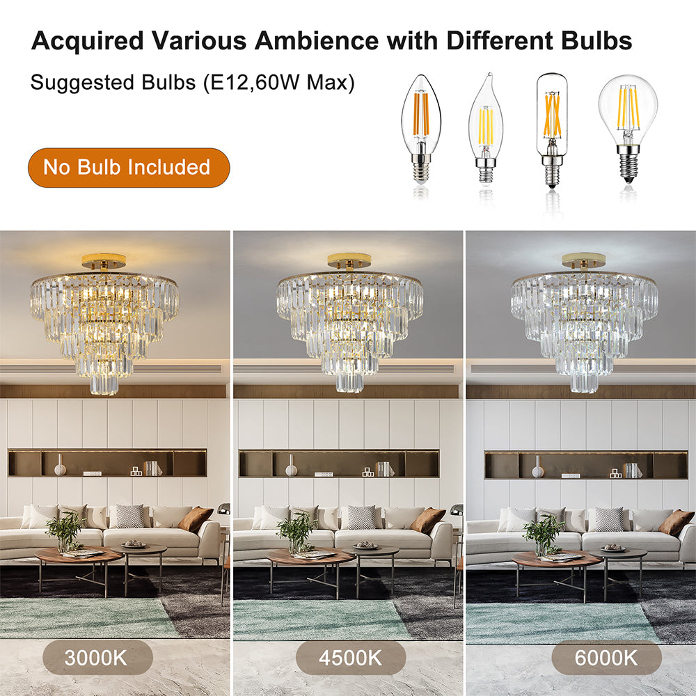 5-Tier Luxury Gold Crystal Chandelier - Contemporary Semi-Flush Mount Ceiling Light Fixture_3