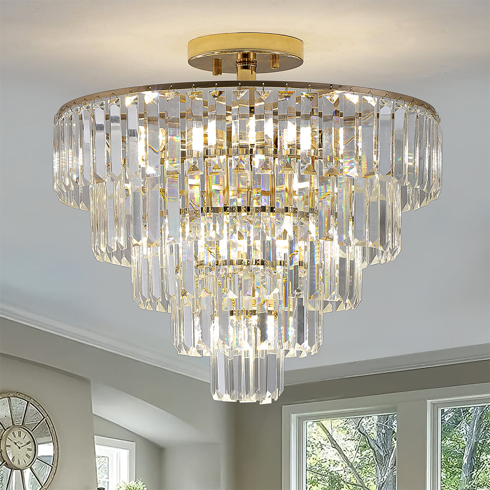 5-Tier Luxury Gold Crystal Chandelier - Contemporary Semi-Flush Mount Ceiling Light Fixture_2