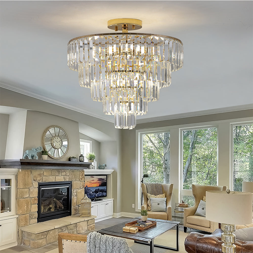 5-Tier Luxury Gold Crystal Chandelier - Contemporary Semi-Flush Mount Ceiling Light Fixture_1