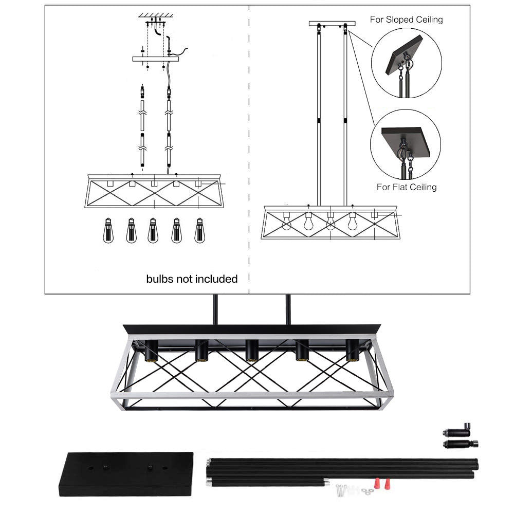 5-Light Retro Design Farmhouse Chandelier - White_5