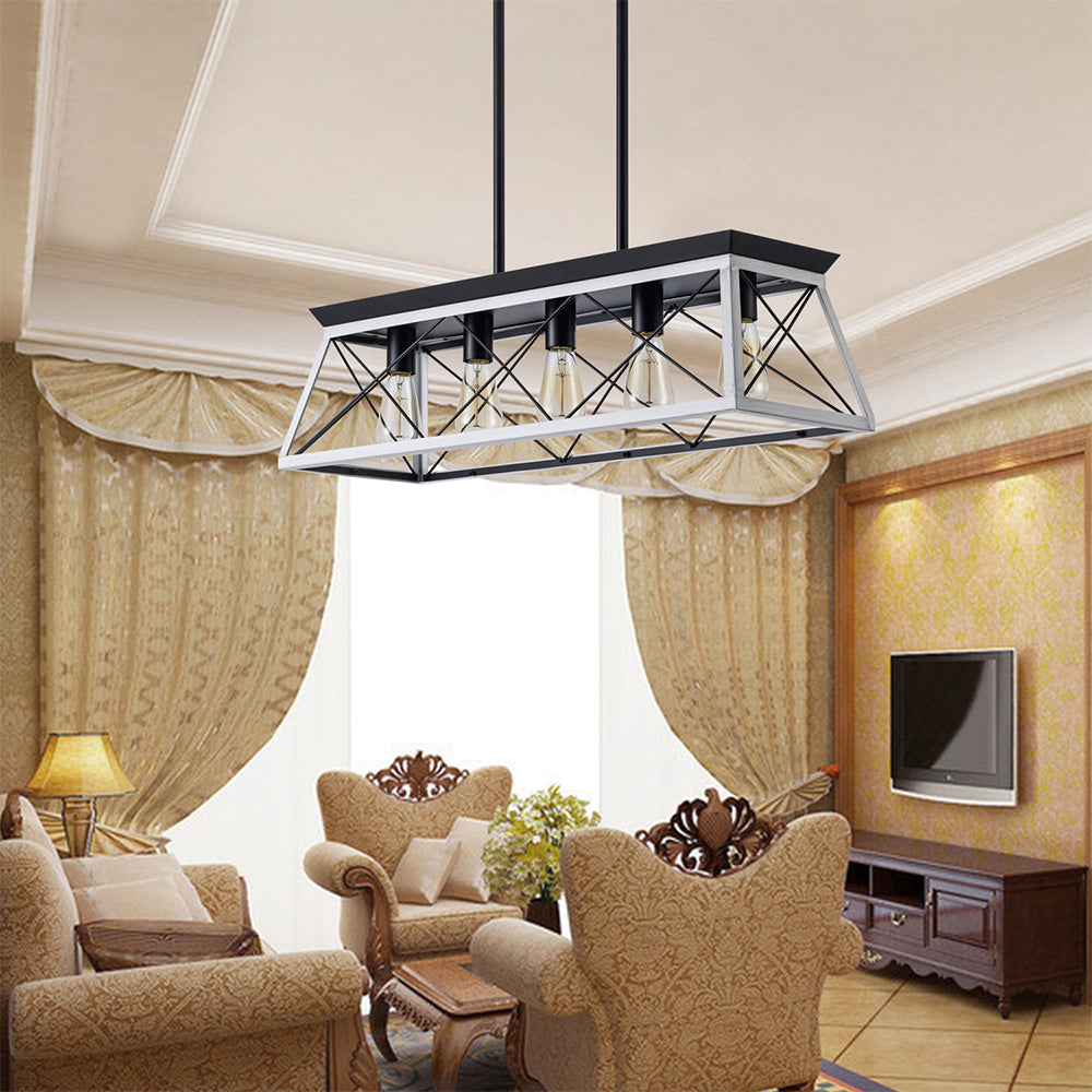 5-Light Retro Design Farmhouse Chandelier - White_4