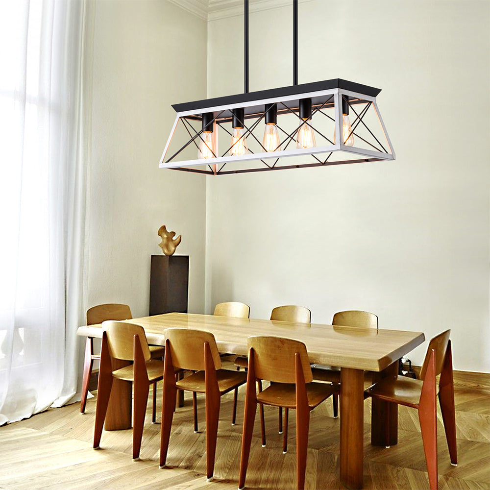 5-Light Retro Design Farmhouse Chandelier - White_3