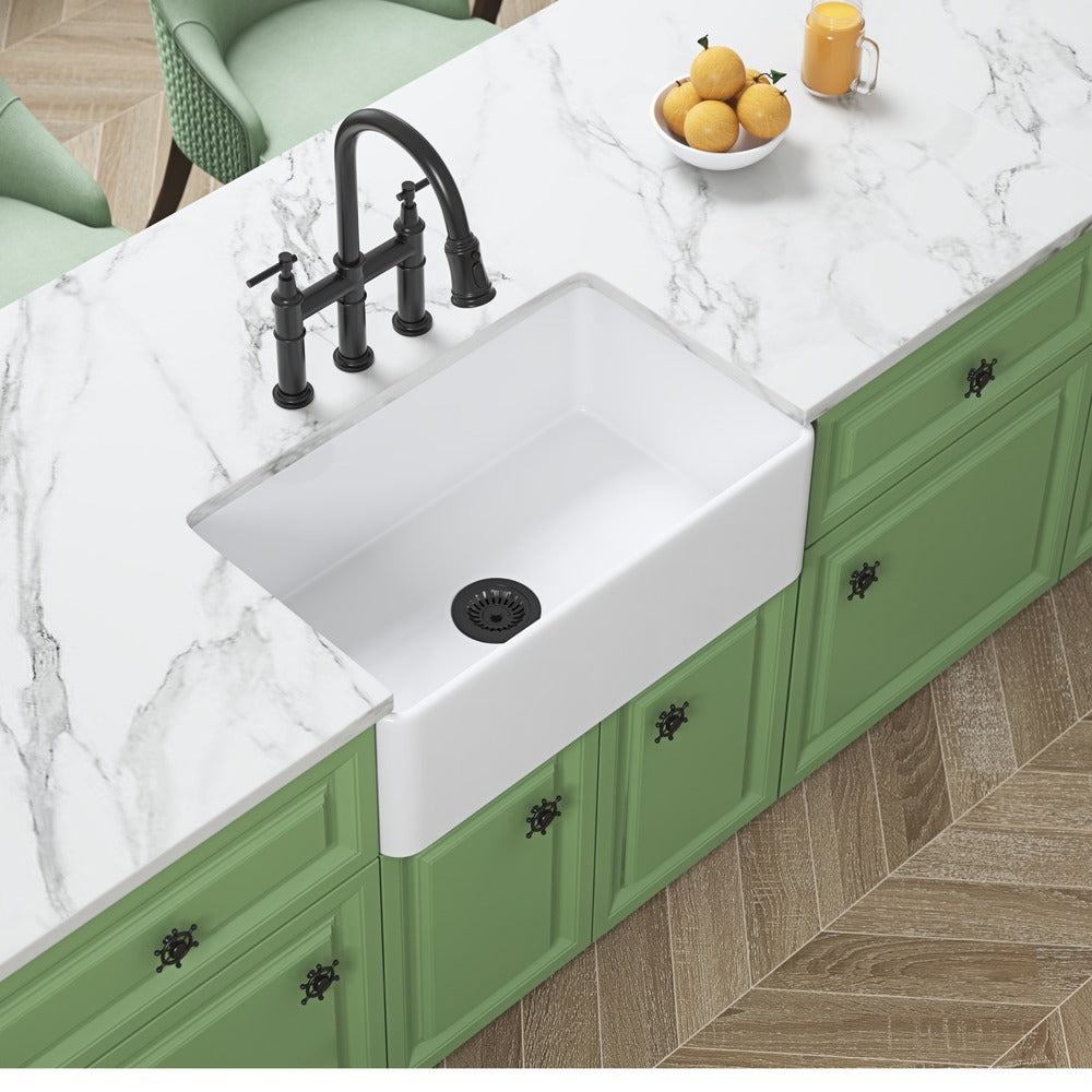 White Farmhouse Kitchen Sink Single Undermount Apron Sink_4