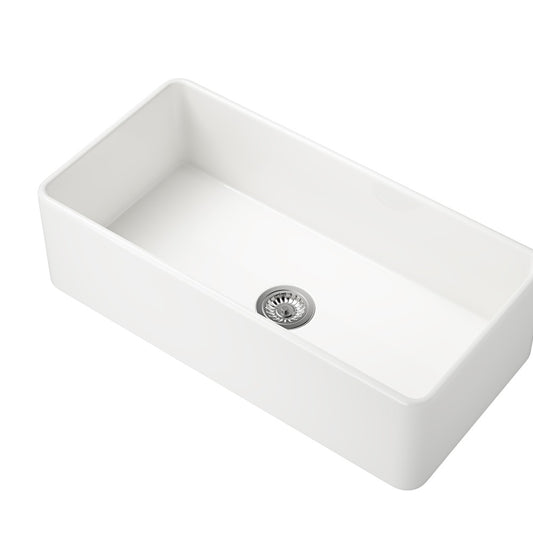 White Farmhouse Kitchen Sink Single Undermount Apron Sink_0