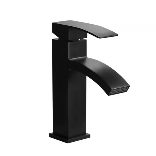 Single Handle Waterfall Bathroom Vanity Sink Faucet  - Black_0