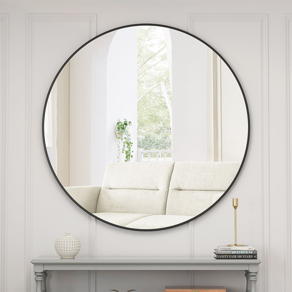 39-Inch Round Metal Framed Mirror - Black_1