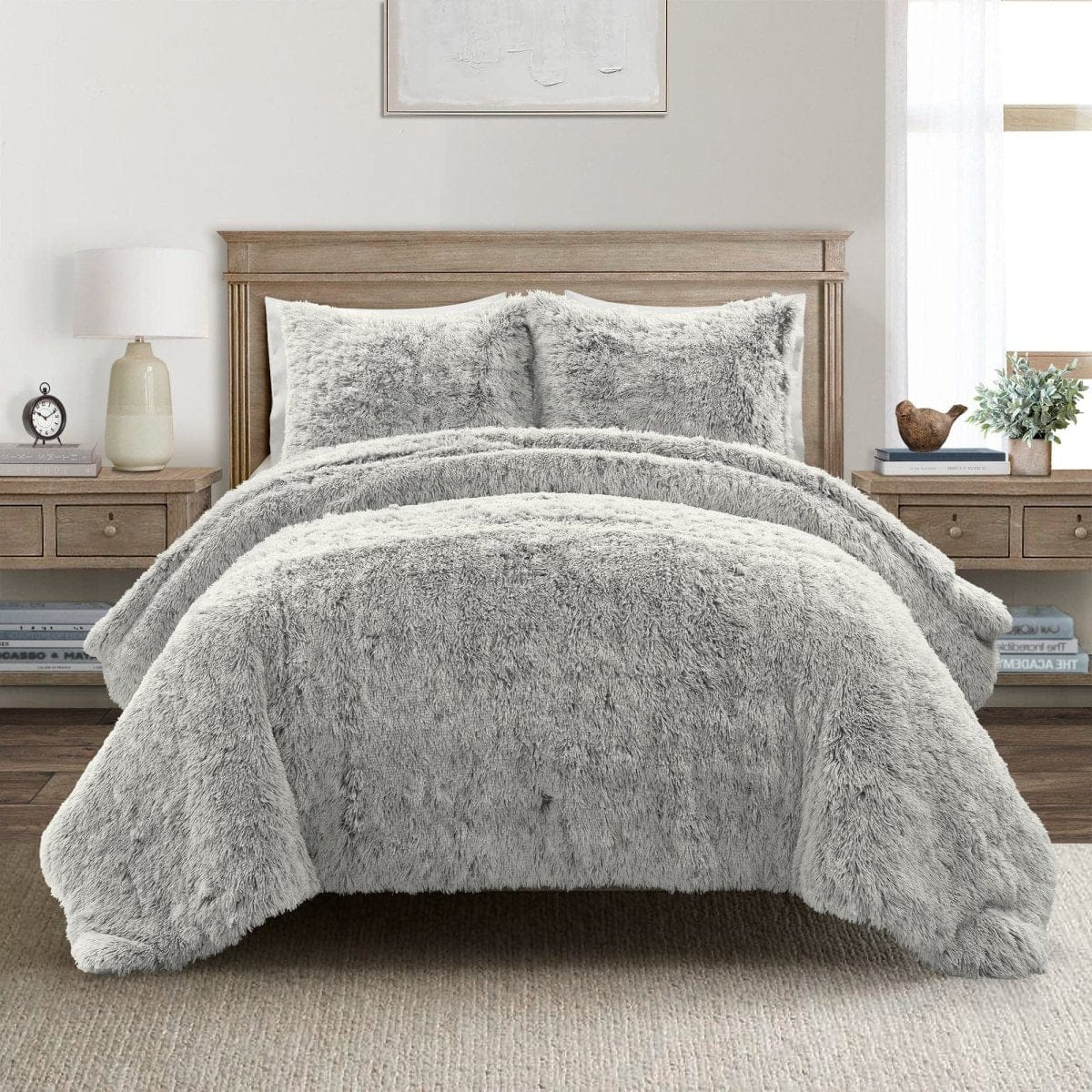 Ultra-soft two-tone faux fur comforter set by LushDecor. Complete bedding set with comforter & shams. Machine washable luxury. 8.5 lbs, all-season comfort.