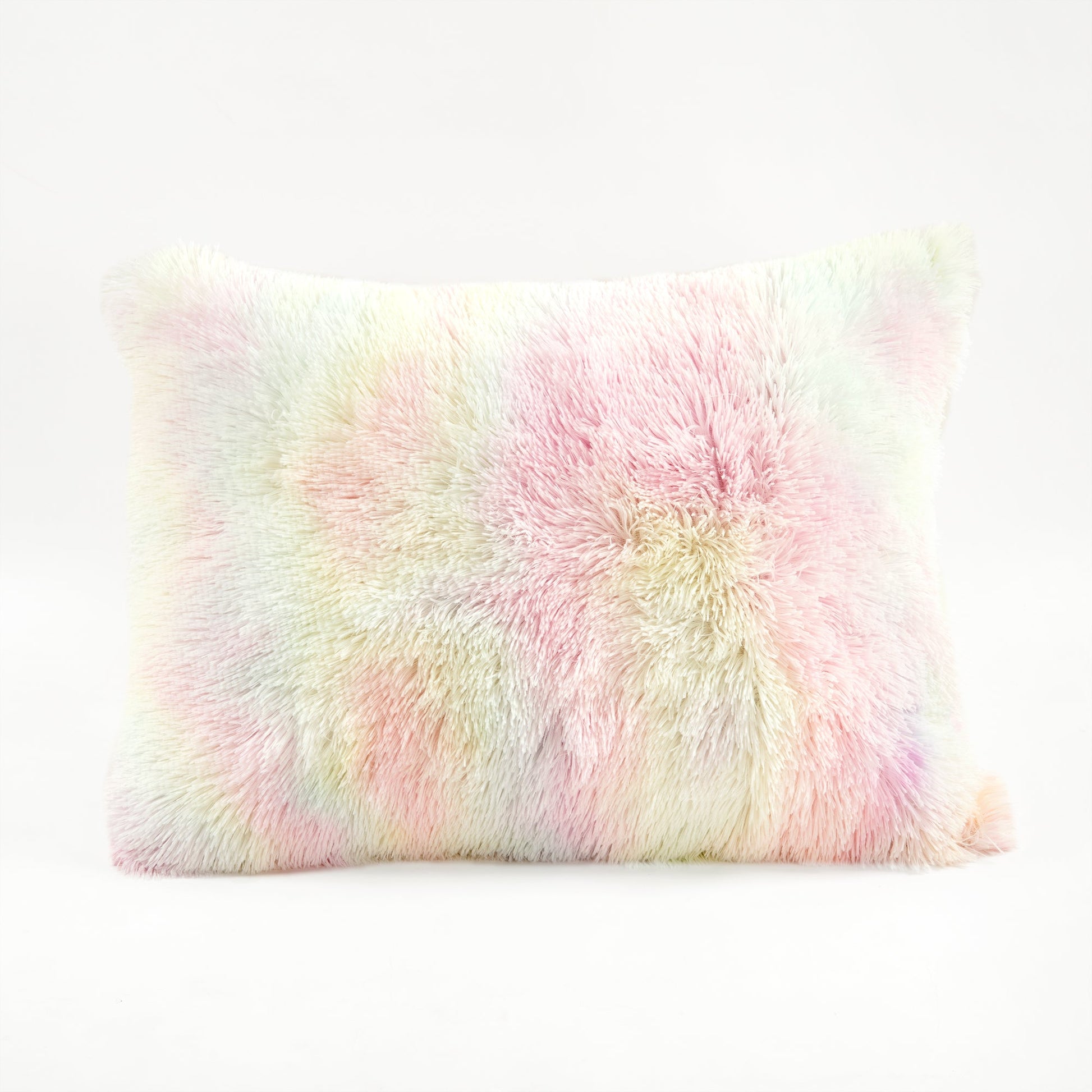 Pastel-colored fluffy pillow on a white background