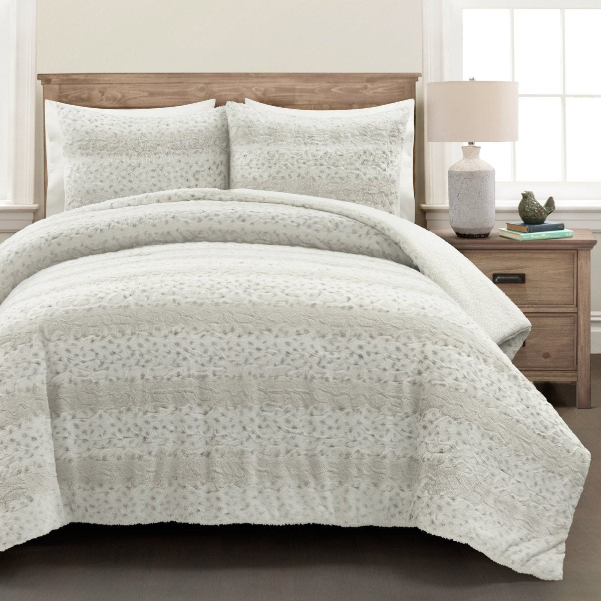 3-piece set includes comforter & 2 shams. Ultra-soft, machine washable. Bold contemporary style by LushDecor.