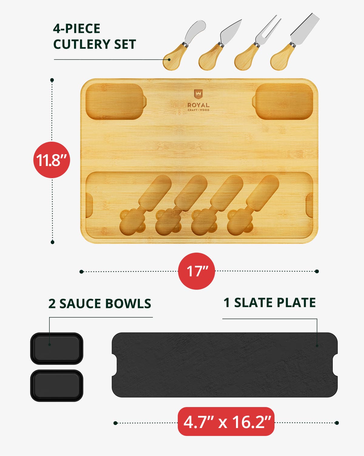 Elegant cheese board with slate plate and 4 piece cutlery set. Perfect for entertaining. Premium quality serving platter for charcuterie, appetizers & wine nights. Shop now.