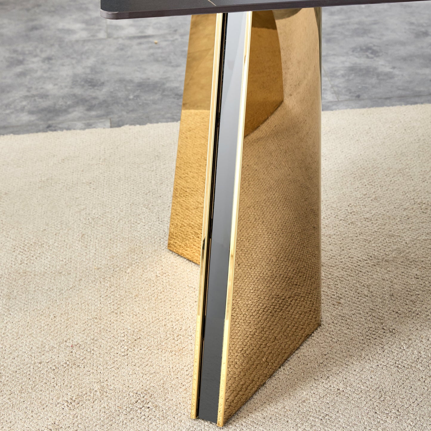 Black Marble-Patterned Slab Dining Table with Golden Stainless Steel