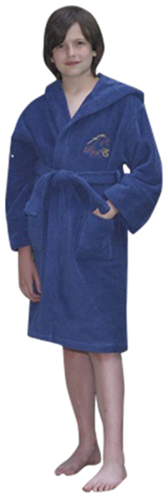 Raul E New York Boys' Hooded Terry Robe Navy Blue - Turkish Cotton