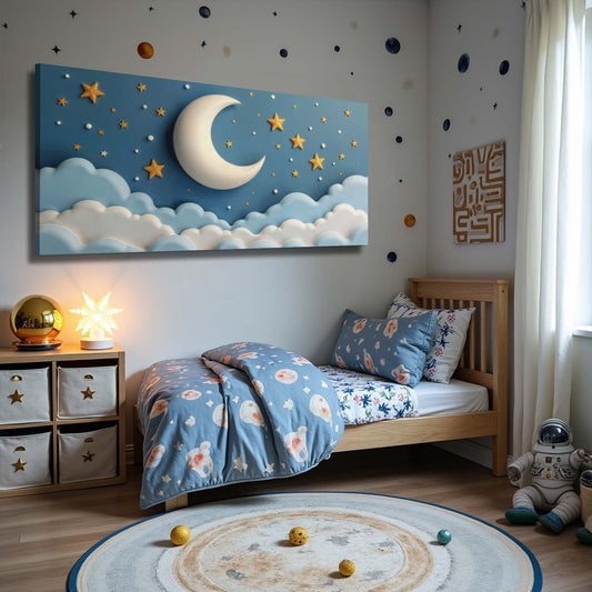 Celestial Serenade Moon & Stars Canvas Wall Art