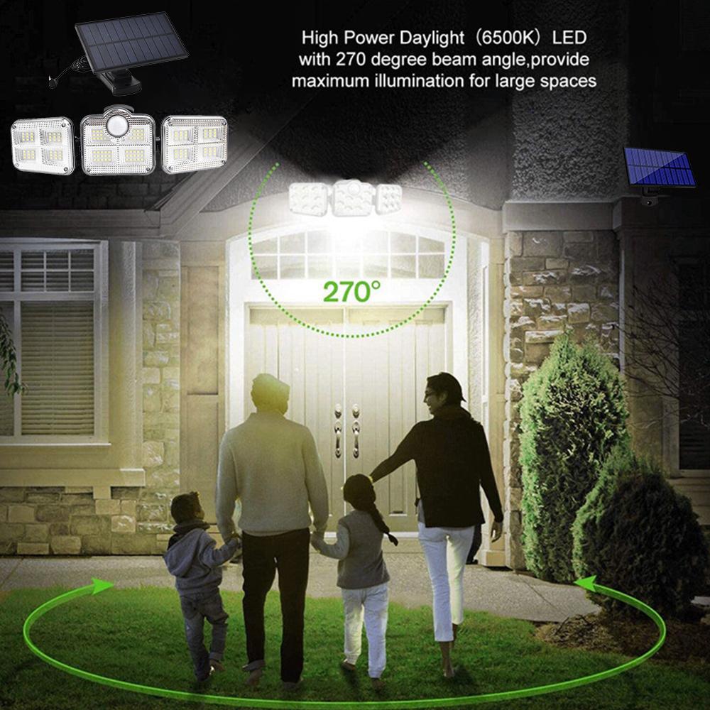 Solar Sensor Light 122 LED 3-Head Outdoor Spotlight with 3 Modes