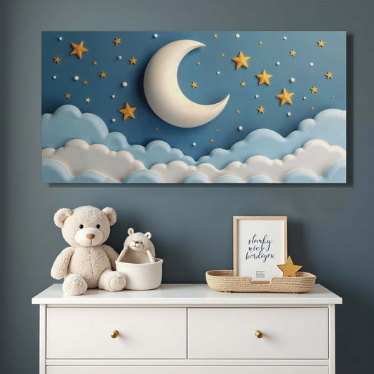 Celestial Serenade Moon & Stars Canvas Wall Art