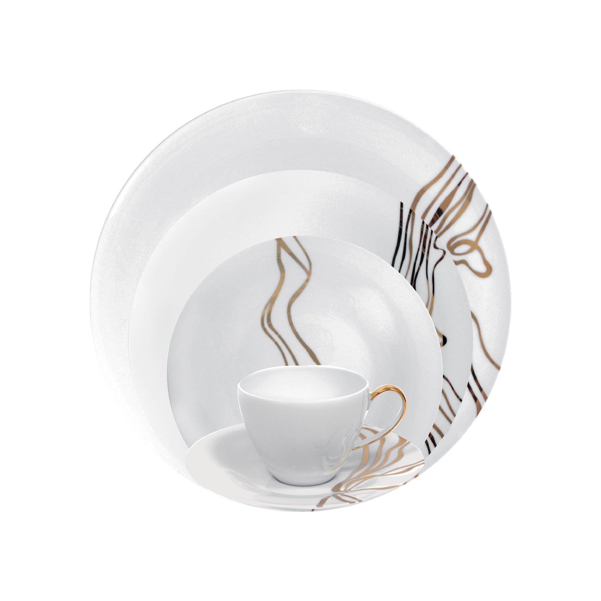 Fiume D'Oro 24-piece Dinner Setting - French porcelain with gold detail