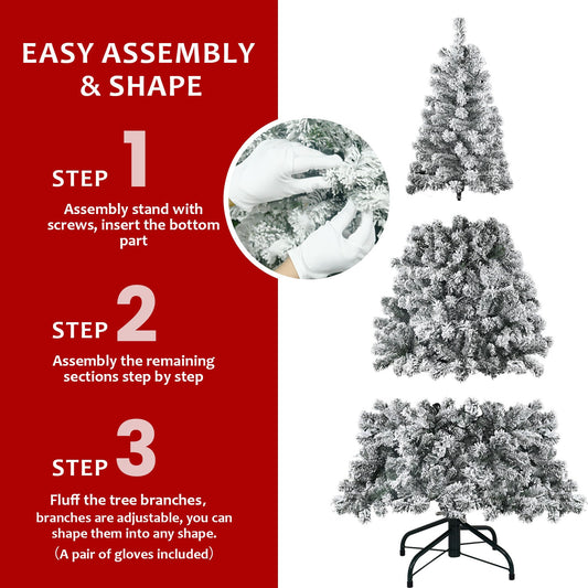 6FT Flocked Christmas Tree – Artificial Snowy Holiday Tree with 678