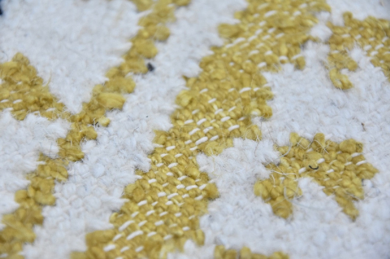 Close-up of a textured surface with yellow and white pattern - silk blend Rug