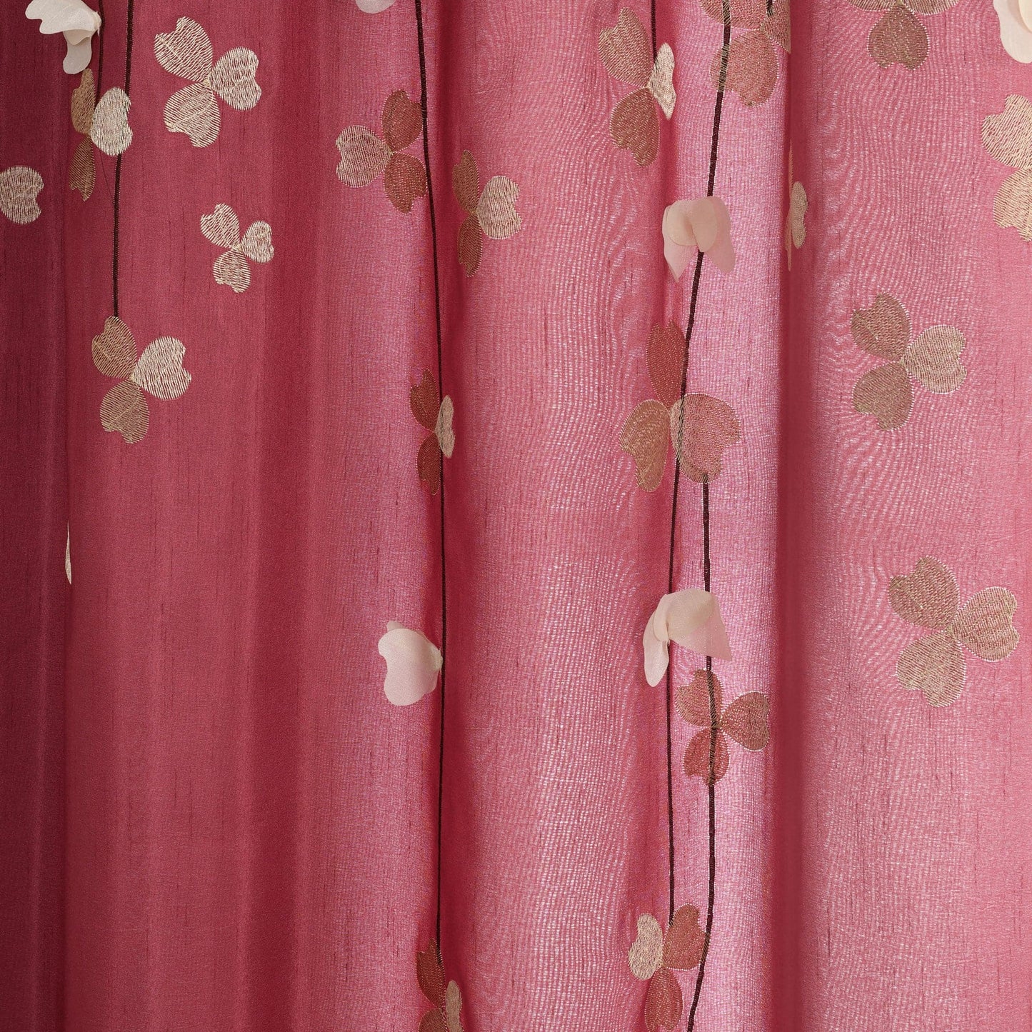 Pink curtain with floral embroidery