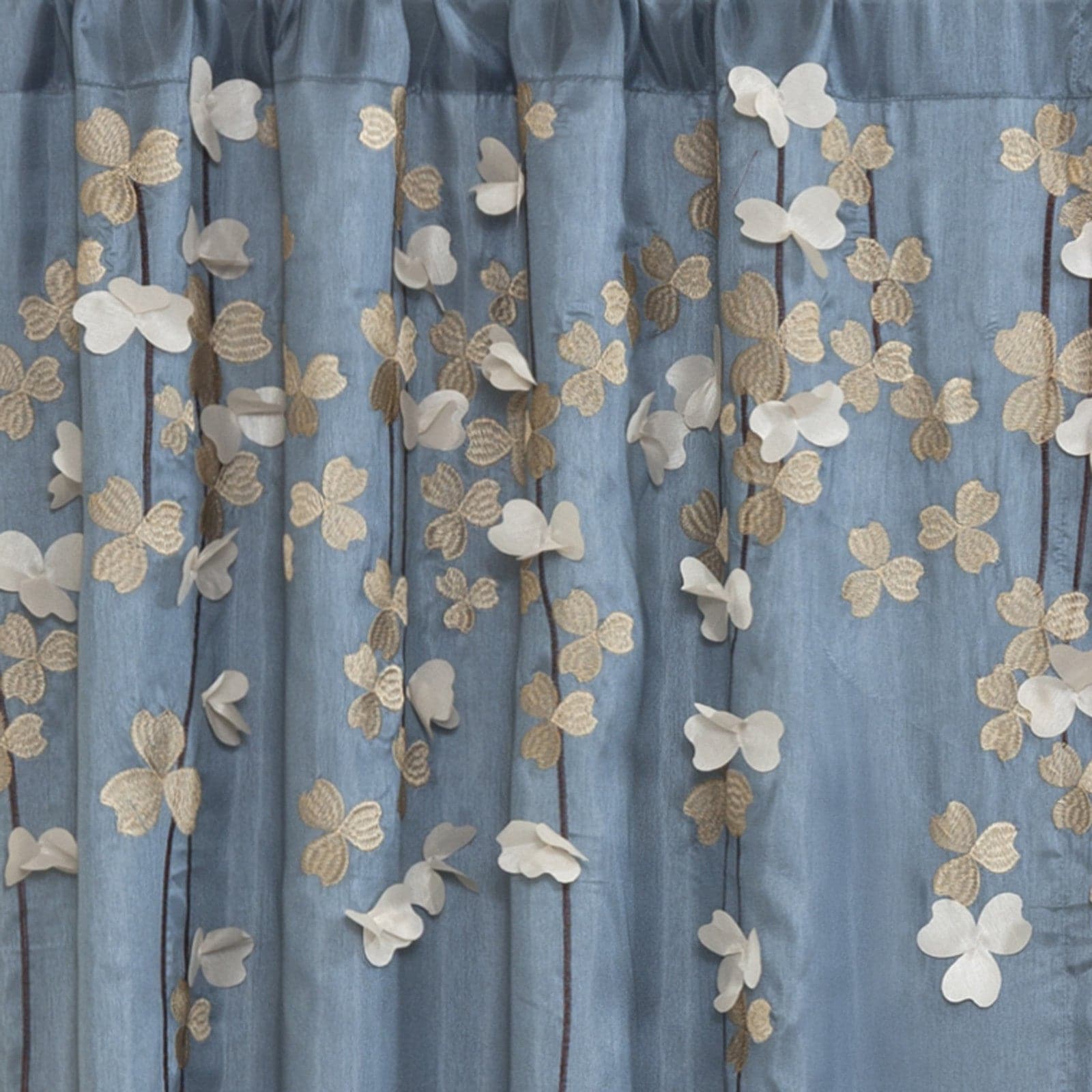 Blue curtain with floral embroidery