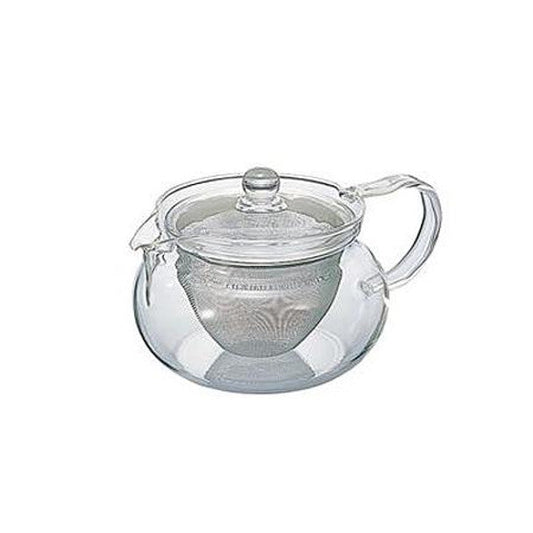 Clear glass teapot with a lid on a white background