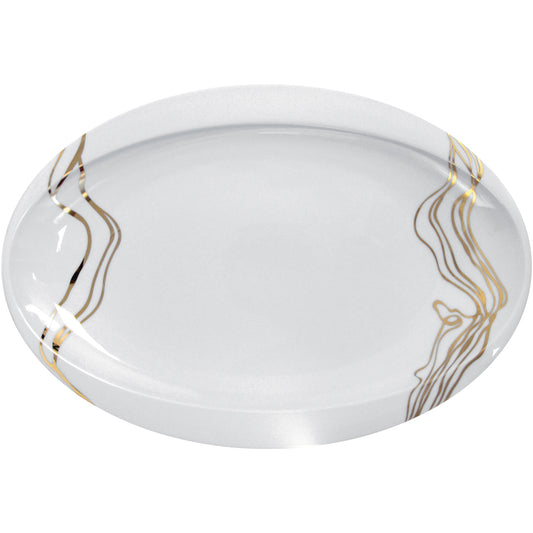 Large oval French porcelain platter with elegant gold thread detail. 15.7" × 11", Italian-inspired design, made in Portugal. Perfect for entertaining!