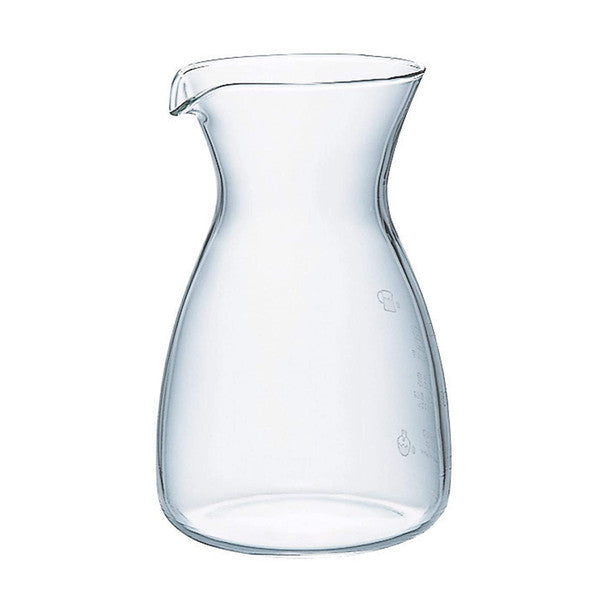 Hario glass decanter 400ml (13.5oz). Heat-resistant Japanese glass with easy-pour spout. Perfect for coffee, tea & beverages. Made in Japan. Pitcher.