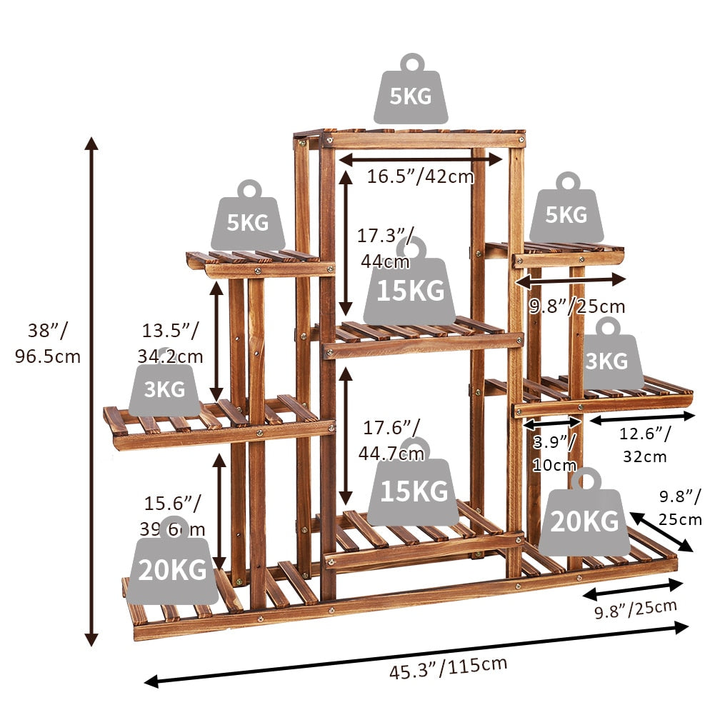 Indoor 9 Tier Wooden Plant Home Decor Stand - Green Thumb Solution