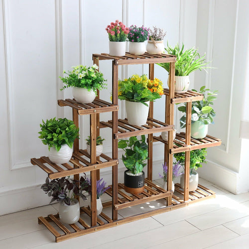 Indoor 9 Tier Wooden Plant Home Decor Stand - Green Thumb Solution