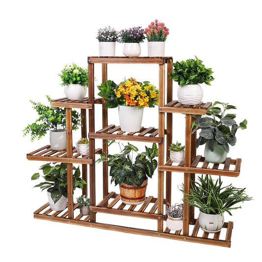 Indoor 9 Tier Wooden Plant Home Decor Stand - Green Thumb Solution - multi shelf