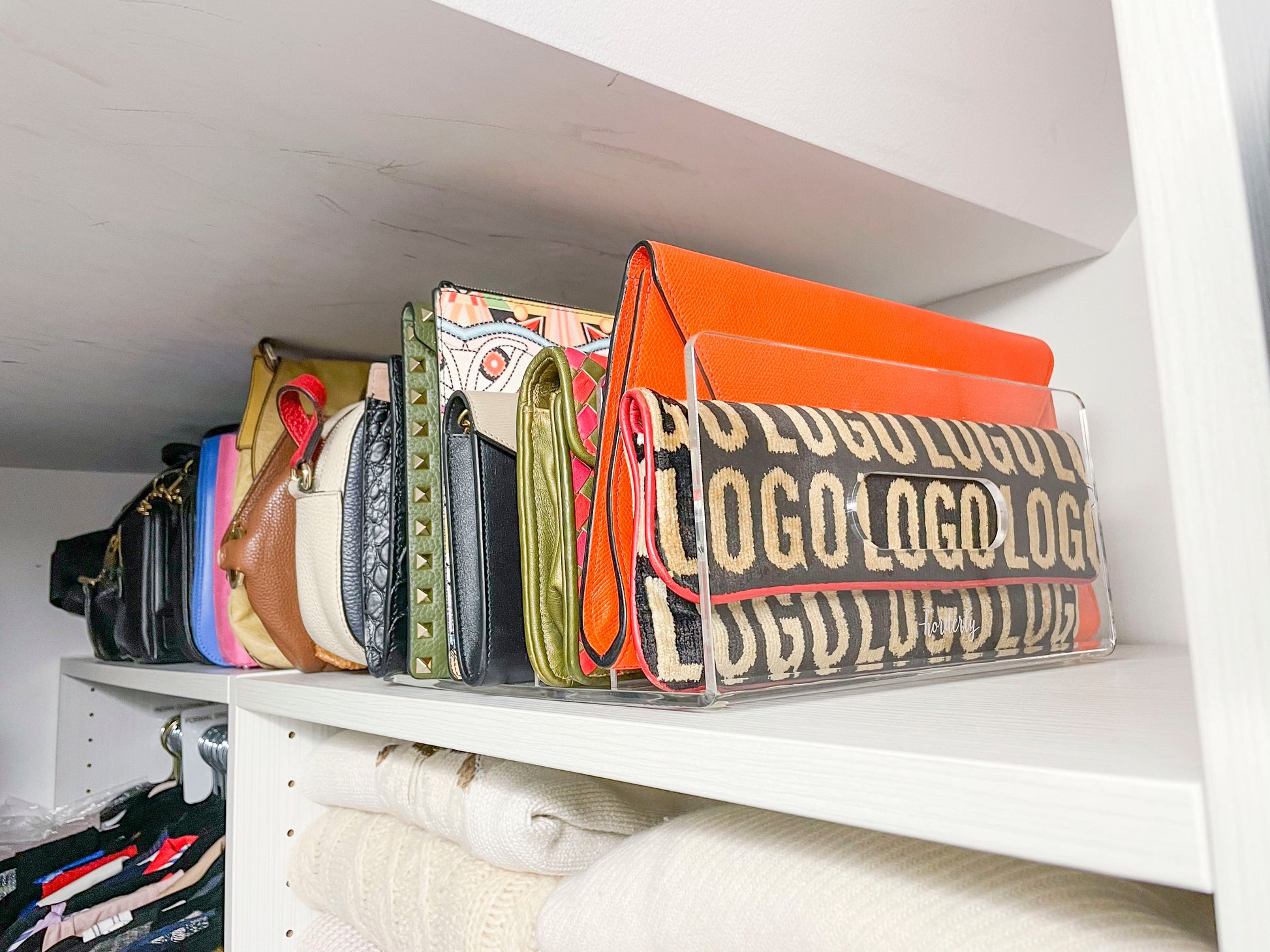 Desk organizer. Acrylic Clutch Divider & Collator - Clear Organizer for Closet & Office by Horderly