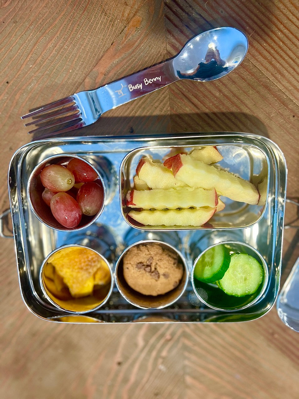 Stainless Steel Snack Box Bundle - 6 Containers, Spork & Leakproof Design for On-The-Go two sided fork and spoon - Bento 