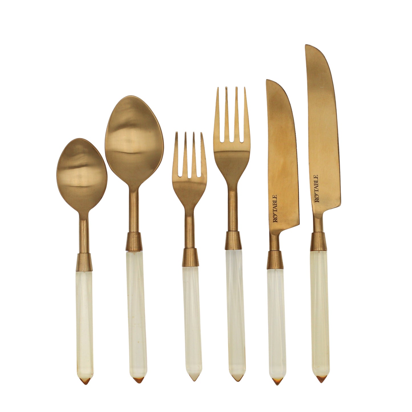 24-piece buttercream yellow cutlery set with gold-toned stainless steel. Service for 4 with luminous handles. Perfect for entertaining.