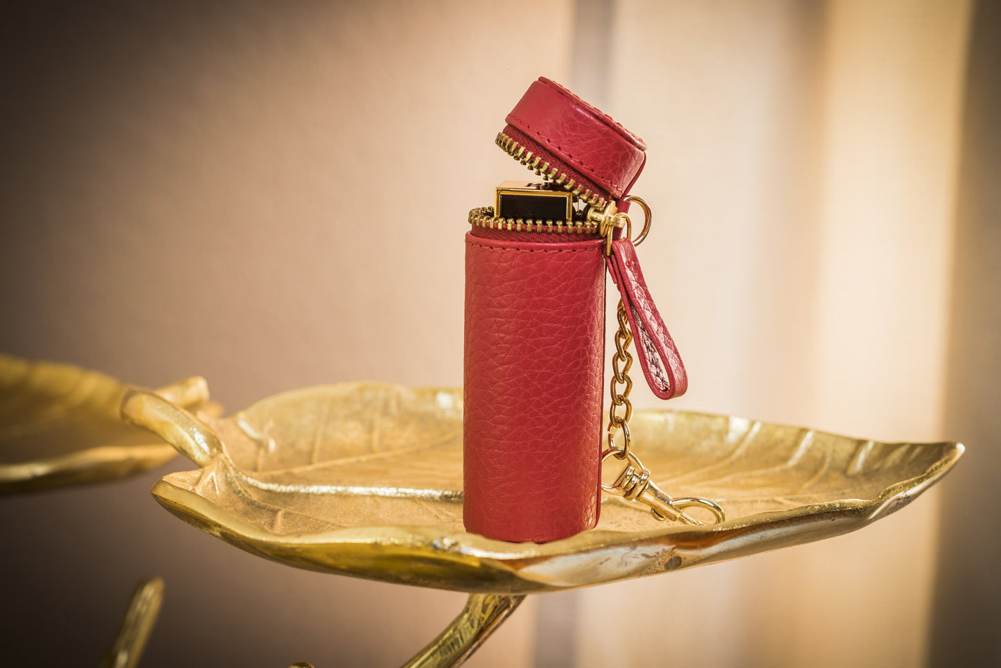 Lipstick Keeper/Holder Key chain - Genuine Pebble Leather