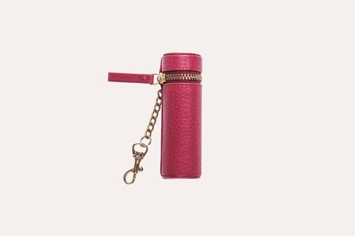 Lipstick Keeper/Holder Key chain - Genuine Pebble Leather