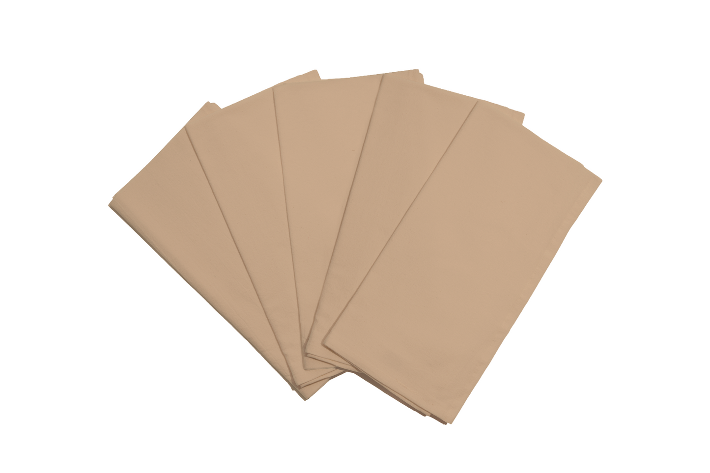 Five pieces of brown paper on a white background