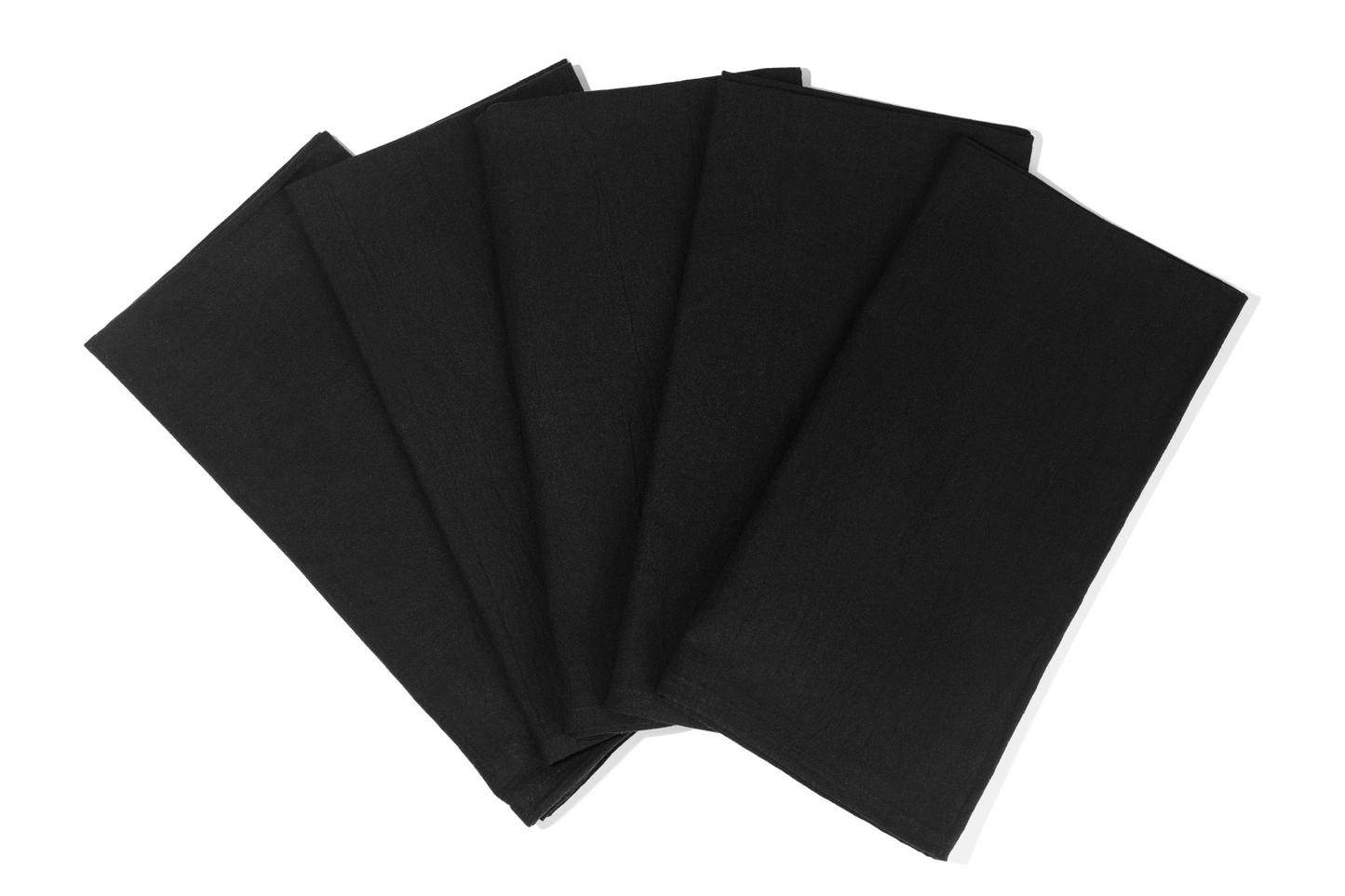 Five black napkins on a white background